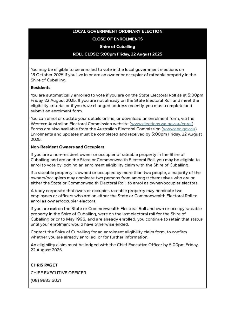 Notice of Enrolments - 2025 Local Government Ordinary Election